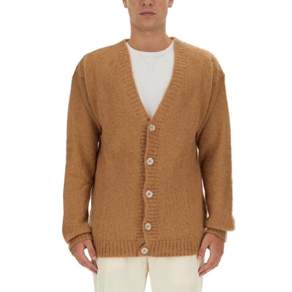 FAMILY FIRST Men's V-Neck Button-Up Cardigan Men Beige Sweaters & Cardigans